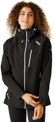 Regatta Veste Technique protectrice Birchdale Imperméable et Respirante avec Capuche réglable et Poche à la Poitrine Jackets Waterproof Shell Femme Black(White) FR: L (Taille Fabricant: 16)
