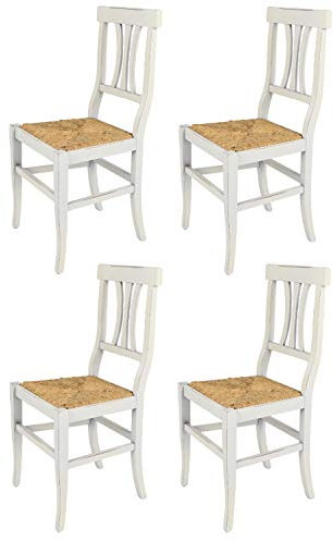 t m c s Tommychairs - 4er Set Stühle Artemisia für Küche und Esszimmer, Robuste Struktur aus lackiertem Buchenholz im Shabby Chic Stil, handwerklich antik behandelt und Sitzfläche aus Stroh