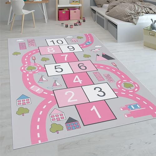Paco Home Kinderteppich Teppich Kinderzimmer Spielteppich Junge Mädchen Modern rutschfest, Grösse:120x160 cm, Farbe:Pink 2