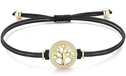 Lebensbaum Armband Damen Mädchen Kinder Gold Silber 925, Mutter Tochter Mama, Stoff Glücksbringer Schwarz Armband Damen Schmuck Personalisierte Geschenke für Frauen Mädchen Mama Freundin