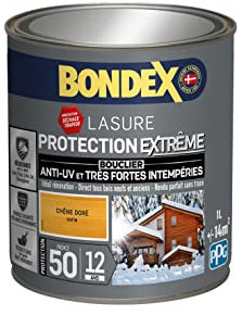 BONDEX - Lasure Bois Protection Extrême - Anti-UV/Humidité - Haute Résistance - Séchage Rapide - 1L - Chêne Doré