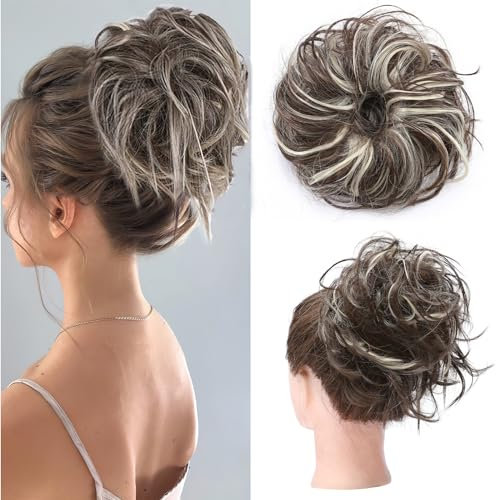 S-noilite Fashion Tousled Hair Extensions Hairpiece Scrunchie Straight Elastic updo Scrunchy BUN Brown Blonde Sofortige Pferdeschwanzperücke Hairdo Chocolate Brown to Bleach Blonde