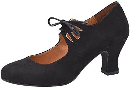 PASARELA - Zapatos de Baile Flamenco Antelina Cordones para Mujer Antelina Mujer Color: Negro Talla: 39
