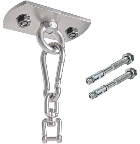 Pina DESIGN seit 1979 - Boxsack Deckenhalterung aus V2A Edelstahl - Profi Befestigung mit hoher Tragkraft für Boxsack Sling Trainer Yogatuch: (Beton-Set + Karabiner + Drehwirbel)