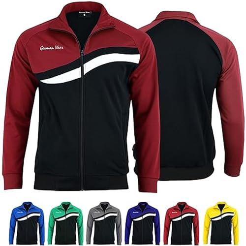 Herren Trainingsjacke mit Fleece – Fleecejacke STRIKER Sportjacke für Jogging, Fitness & Fußball – Atmungsaktiv & doppellagig – Reißverschlusstaschen – Leicht & bequem für Sport & Freizeit Weinrot
