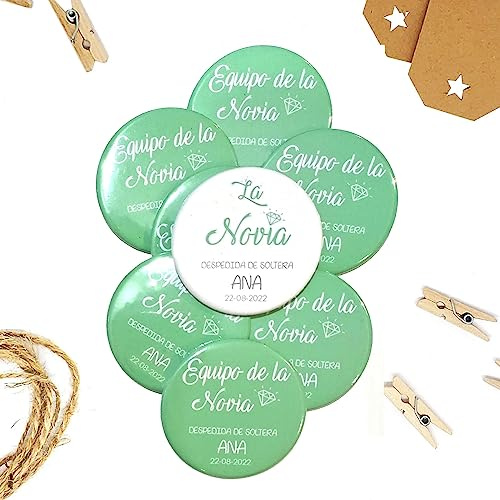Packs chapas despedida de Soltera | Accesorios de Novia | Broche Insignia Novia para Boda Fiesta | Decoración despedida de soltera | Lulamuk