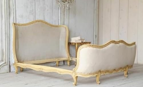 Casa Padrino Luxus Barock Doppelbett Creme/Gold - Massivholz Bett - Schlafzimmer Möbel im Barockstil - Edel & Prunkvoll