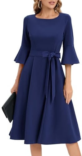 Women's Cocktail Dress A Line Tea Party Midi Graduation Dresses Church Wedding Formal Homecoming Clothing Navy 2XL