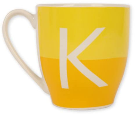 FabFinds Hugga Mug with Initials Classic Black and White Ceramic Large Gift Coffee Cups 500ml (H11cm X W11cm) (Approx.) (K Two Tone)