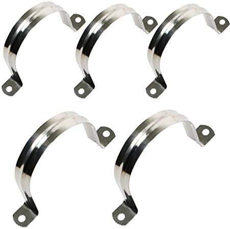 Ohamtes 5PCS 70mm(2-3/4) Pipe Band Clamps, 201 Stainless Steel Pipe Clamps, Two Hole Pipe Band Tension Clamps, U-Shaped Pipe Clips, Saddle Clamps