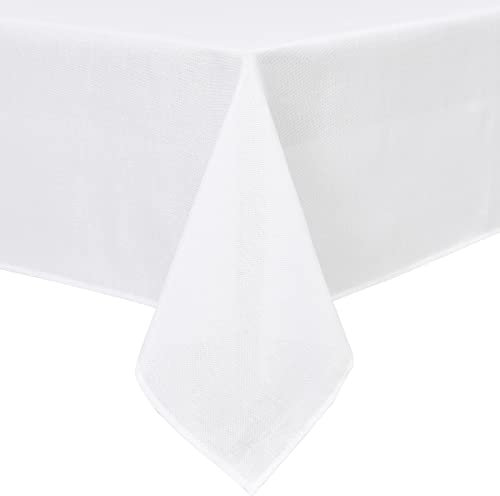 Hiasan Tischdecke Leinenoptik Eckig Tischtuch Wasserabweisend Tischwäsche, 1 Stück, 135 x 220cm, Weiß