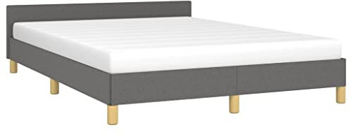 VidaXL Cadre de Lit avec Tête de Lit Rembourré - Sommier à Lattes Double pour Adulte - Meuble de Chambre en Tissu Gris Foncé 140x200 cm