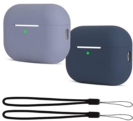 2 Stück KOKOKA Silikon Hülle Kompatibel mit Airpods Pro 2 Case und Schutzhülle für Airpods Pro 2022, Stoßfeste Dünne Case für AirPods Pro 2. Generation mit Schlüsselband, Lavender Grey/Midnight Blue