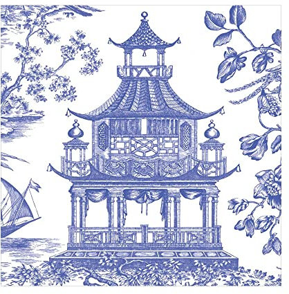 Caspari Chinoiserie Toile Pagode Lunch-Servietten, Blau, 20 Stück pro Packung