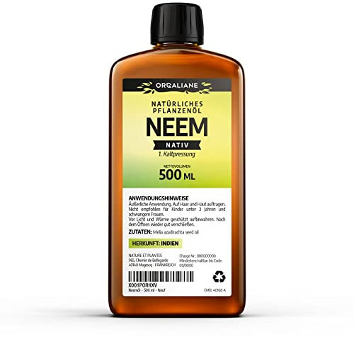 Neemöl 500 ml - Rein, Natürlich und Kaltgepresst - Mehrzweck-Öl - Garten, Pflanzen, Zuhause, Kosmetiköl