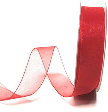 s.dekoda Schleifenband 50m x 25mm Rot Organza Chiffon Geschenkband Organzaband [1350-123]