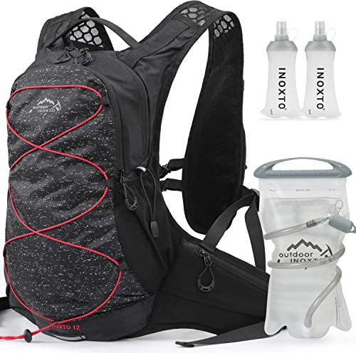 IX INOXTO Trinkrucksack, leichter Wasserrucksack mit 2 l Trinkblase, Tagesrucksack für Männer und Frauen, Lauf-Trinkweste für Trailrunning, Wandern, Radfahren, Rennen, Klettern (576-Schwarz)
