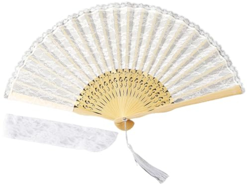 GFM® Spanish Lace Handheld Folding Hand Fan- for Summer, Wedding, Vintage French Gypsy Fan, Party Favour, Dance (SPFAN-AA) (Spfan1-White) (Spfan1-A-SFD)