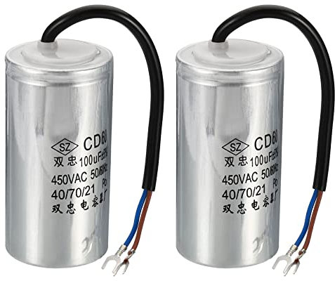 PATIKIL CD60 Run Capacitor, 2 Pack 100uF 450VAC 2 Wires 5% Tolerance 50/60Hz Motor Starting Capacitor for Air Compressor Motor Starts Running