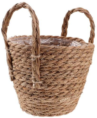 DOITOOL 1pc Retro Straw Flowerpot Indoor Flower Planter Storage Basket Hand-woven Seaweed Material for Faux Flowers and Organizing Home Decor