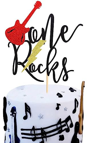 Arthsdite One Rocks Cake Topper - Rock 1st/first Birthday Decorations, Rock N' Roll Age Cake Topper, Rock N Roll Birthday Topper, Guitar Cake Topper