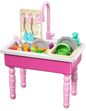 Jouet d'évier de Cuisine de Jeu avec l'eau du Robinet, Jouet de Cuisine de Jeu d'enfant de Lave, Vaisselle avec Le Système Automatique Amélioré de Circulation d'eau