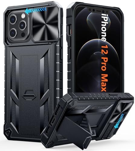 FNTCASE für iPhone 12-Pro Max Hülle: Stoßfeste Robust Militär-Grade Fallschutz Hülle mit Ständer TPU Matte Hybrid Heavy Duty Harte Bumper rutschfest Schutzhülle Cover für iPhone 12 Pro Max Schwarz