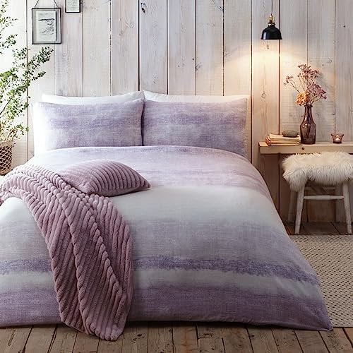 Appletree Anson-Kollektion Bettbezug in Mauven-Lila, Einzelbettgröße (140 x 200 cm), verblasste rote gestreifte Bettwäsche, weiche 100% gebürstete Baumwolle, roter Farbverlauf, schwer, Kollektion