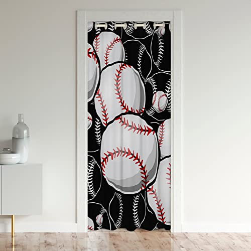 Baseball Rideau de Porte 106x203cm Sports Jeux Rideaux Interieur Salon Chambrea Baseball Jeux Cadeaux pour Baseball Amants Rouge Blanc Noir Rideau Occultant Rideaux Décor Exterieur d'entrée