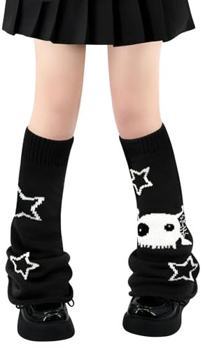 Olreco Kawaii Y2K Harajuku Beinwärmer für Mädchen & Frauen - Gyaru, Goth & Lolita Zubehör, B Schwarzer Totenkopf-Stern, ausgestellt, Einheitsgröße