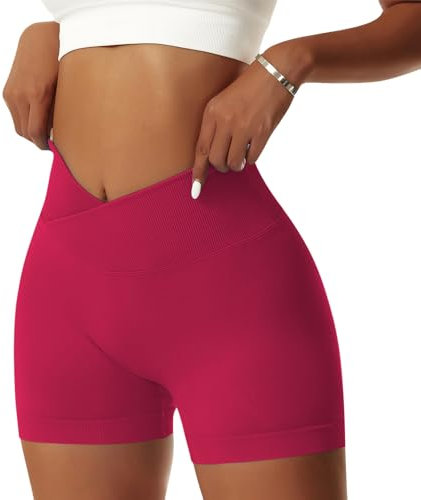 Vertvie Damen Gym Shorts V Cross Stretch Push Up Yoga Shorts Booty Scrunch Fitness Hosen Kurz High Waist Nahtlos Workout Sportshorts Butt Lift Kurze Leggings Sommer (Rot, M)