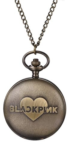 JewelryWe Taschenuhr Herren Damen Herz: Vintage Pink Herz Römische Ziffern Zifferblatt Kettenuhr Analog Quarz Uhr mit Kette Halskette Bronze Geschenk für Vater Ehemann Bruder Frau