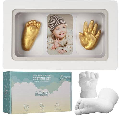 La Premura Baby-Andenken-Handguss-Set mit Schattenbox-Rahmen – Gips-Handform-Baby-Guss-Set für Säuglings-Hand- und Fußformen, perfektes Geschenk für den ersten Geburtstag, Weihnachten und Neugeborene