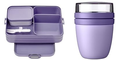 Mepal Brotdose Lunch to go Set - inkl. Lunchpot - Brotdose Large mit Bento Box - Lunchbox für kleine Snacks & Reste - Brotdose Erwachsene - Essenbox mit Fächern - Vivid lilac