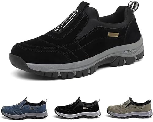 GYCF Zapatos Ortopédicos Ligeros,Hombre Zapatillas sin Cordones,Zapatos Trekking Hombre,Viaje Botas de Montaña Antideslizantes Zapatillas Hombre Trabajo,Negro,40EU