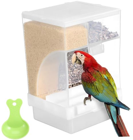 GRIRIW 1juego Alimentador Automático para Aves con Diseño Transparente y Cuchara Comedero para Jaula De Periquitos y Canarios Suministros para Mascotas Instalación Sencilla y