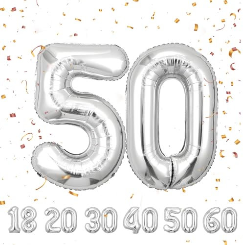 ballonluftballon 50 jahre | Sliber 50 ballons-40-101cm 50 Geburtstagsdeko -50 Folienballon Zahl Deko zum Geburtstag fliegt mit Helium 50 Geburtstag für Männer Frauen 50 Geburtstagsparty Jubiläum…