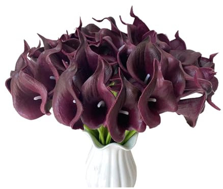 Wisafory 10 Stück Künstliche Calla Lily Kunstblumen Realistic Latex Calla Lilie Brautstrauß Künstliche Calla Real Touch Blumen Dekoration für Hochzeits Wohnzimmer Büro Hotel Küche Dunkelrot