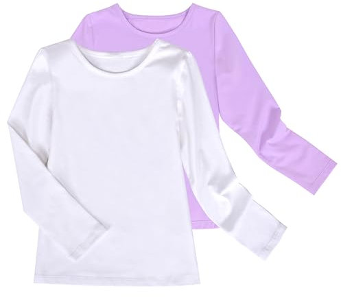 Sunny Fashion 2 Pack Girls Top Tee Shirt Base Layer Long Sleeve Cotton Casual School Age 6 Years White Purple