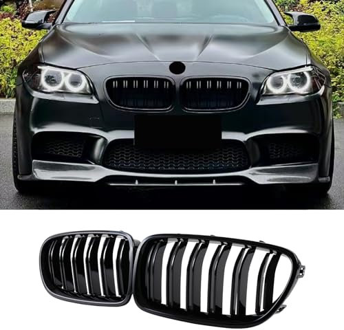 Haoyijiahui F10 F11 Kühlergrill Schwarz Glänzend Doppel-Lamellen, Front Nieren Grill für BMW 5 Serie F10 F11 M5 2010-2017 (For 5er F10 2010-2017)