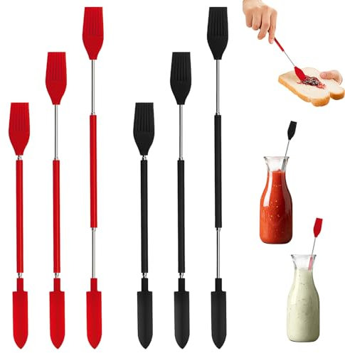 Onanbek Mini Silicone Jar Spatula 2Pcs Set, Double Heads Small Spatula and Brush, Adjustable Telescopic Rod, Suitable for Jam Jar, Tomato Sauce and Butter
