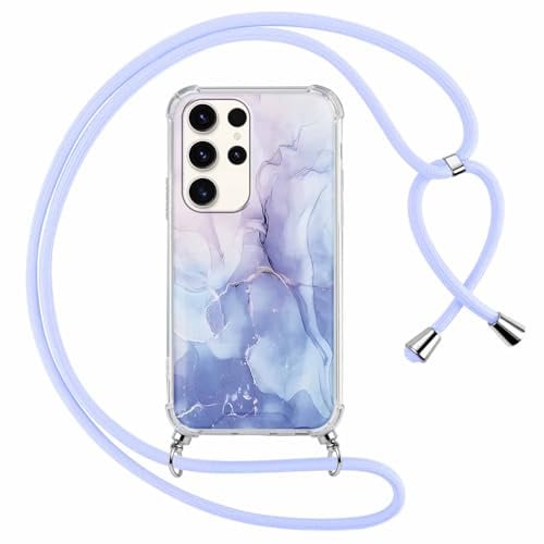 ZhuoFan Coque avec Cordon pour Samsung Galaxy S21 Ultra 5G 6,8 avec Motif Marbre Case, Étui Transparent Aesthetic en Silicone + PC, Housse de Protection avec Collier Corde pour Femmes et Filles, 03