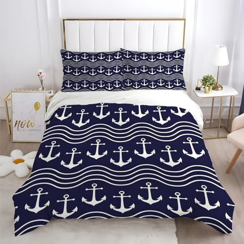 HYSNKSM Bettwäsche 200x220 Maritim Bettwäsche Sets 3Teilig Mikrofaser Bettbezug 200 x 220 und 2 Kissenbezug 80x80 cm Kuschelige Bettbezüge Junge mit Reißverschlus