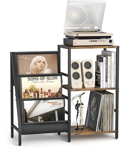 Vinyl Record Player Stand, Vinyl Records Display Shelf with 3-Tier Vinyl Record Storage, Vinyl Holder for Vinyl Storage, Turntable Stand up to 200 Albums, Record Player Table Cabinet for Living Room
