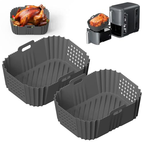 2 Pack Silicone Air Fryer Liners for Ninja Double Stack XL 9.5L Air Fryer SL400UK,Ninja AF400UK AF451UK Tower T17088 Reusable Air Fryer Liners, Ninja Dual Zone Air Fryer Accessories,Grey