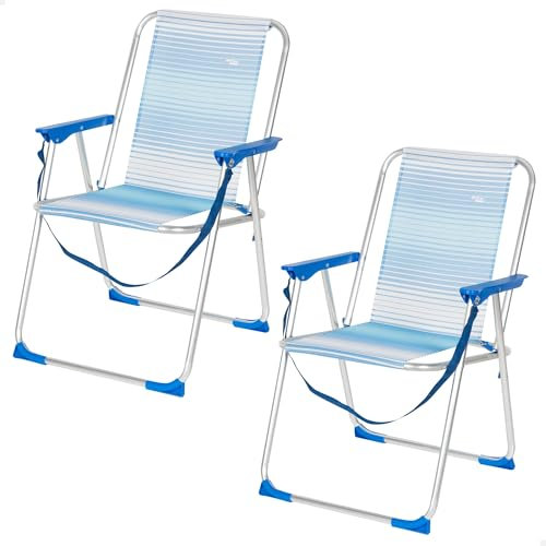 AKTIVE Pack de 2 sillas Plegables multiposición para Playa, jardín, terraza o Camping, Rayas Azul y Blanco, 44x45x76 cm, Topes antivuelco, Soporta 110 kg, Asa de Hombro Transporte (85492)