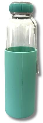 Botella de Agua de Cristal de 600ML, Botella Térmica de Vidrio con Protector de Silicona, Botella Reutilizable, Libre de BPA, Sin Fugas… (VERDE)