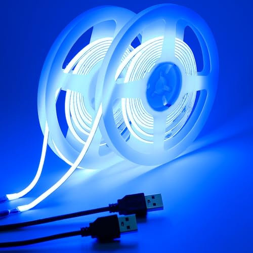 GOMING DC 5V 5mm Breite COB USB LED Strip Blau LED Streifen 400LED/M 4m(2 Stück X 2M) LED Band Selbstklebend IP20 Nicht Wasserdicht für DIY Dekorative Beleuchtung