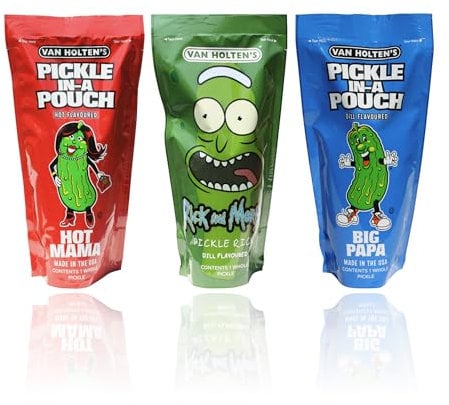 Van Holtens Pickle In A Pouch Assorted Pack with Lime Seasoning (Pickle Rick, Hot Mama, Big Papa) - 306g (Pack of 3)
