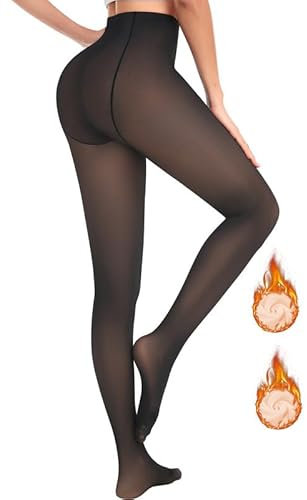Jiuday Collant Polaire Femme Effet Transparent Collants Thermiques Chaud Hiver Collant Opaque Grande Taille Élasticité Taille Haute (300g Fleece Faux Transparent Noir-Pieds,XS)